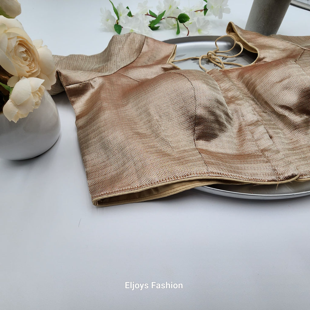 Brocade Silk blouse in chocolate and golden color with sleeve Eljoys Fashion