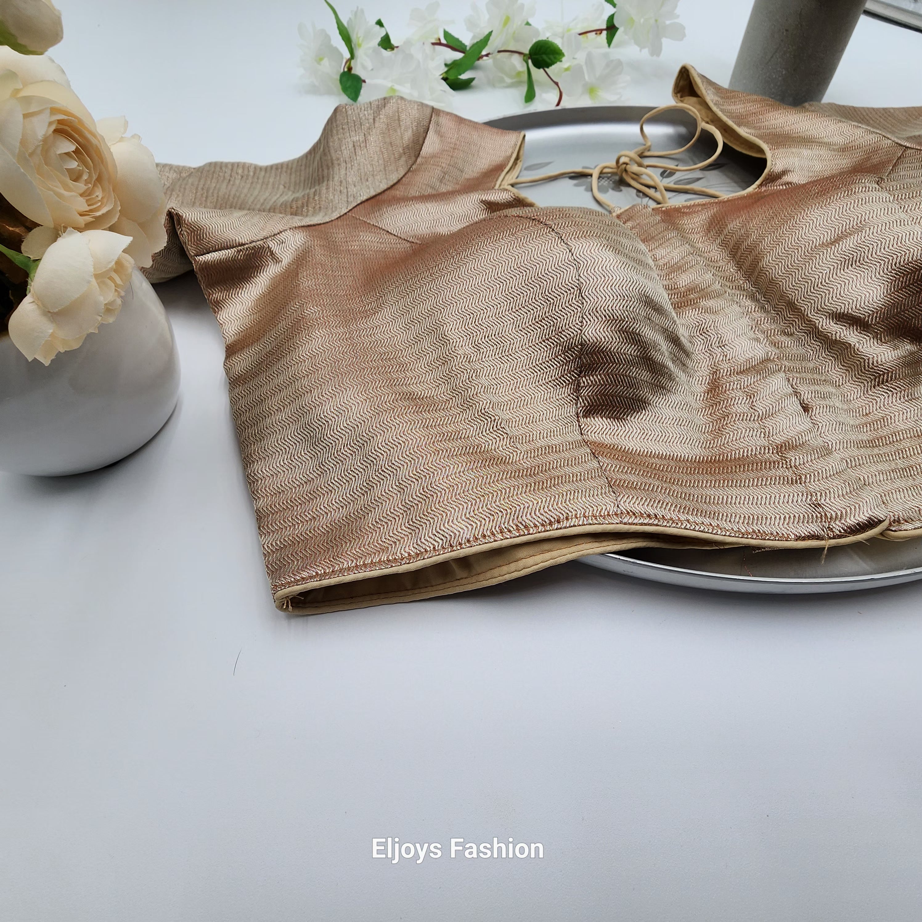 Brocade Silk blouse in chocolate and golden color with sleeve Eljoys Fashion