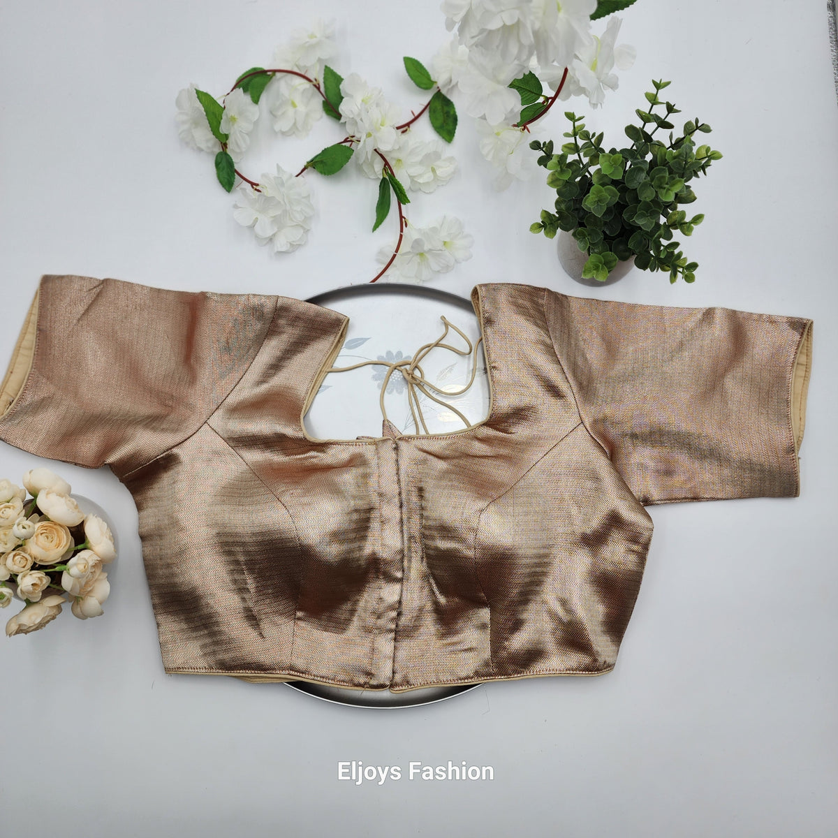 Brocade Silk blouse in chocolate and golden color with sleeve Eljoys Fashion