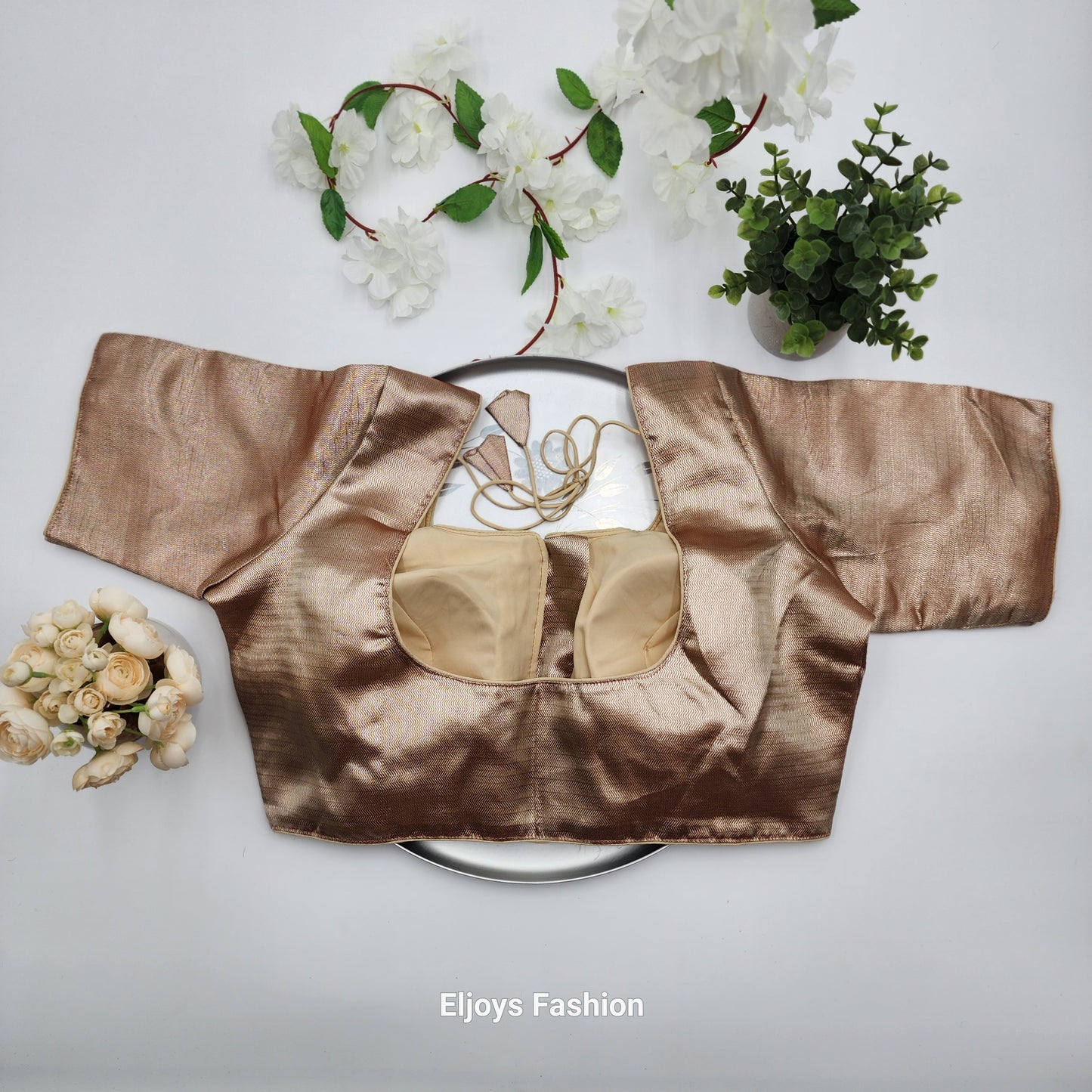 Brocade Silk blouse in chocolate and golden color with sleeve