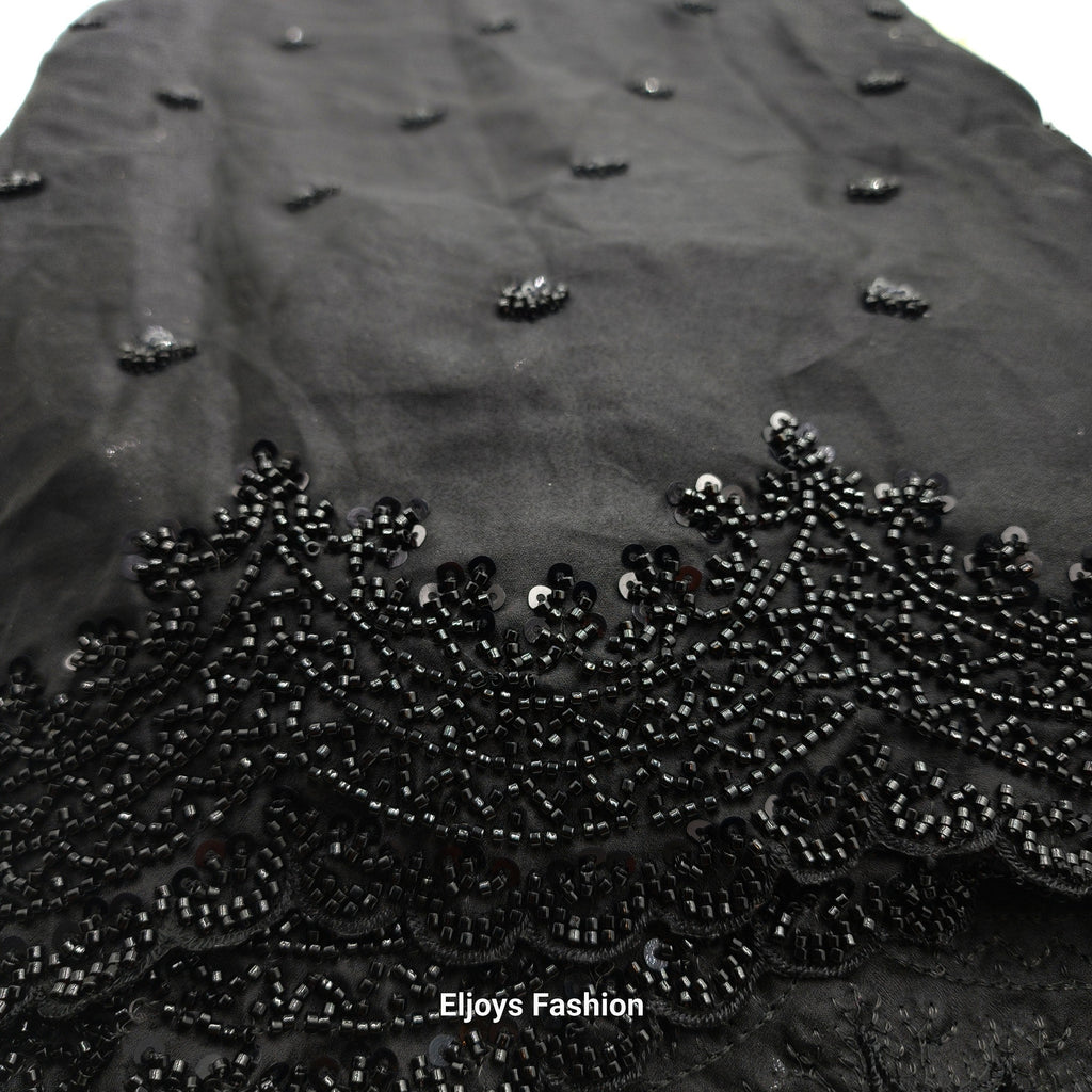 Chiffon saree with sequence and bead work Black Eljoys Fashion