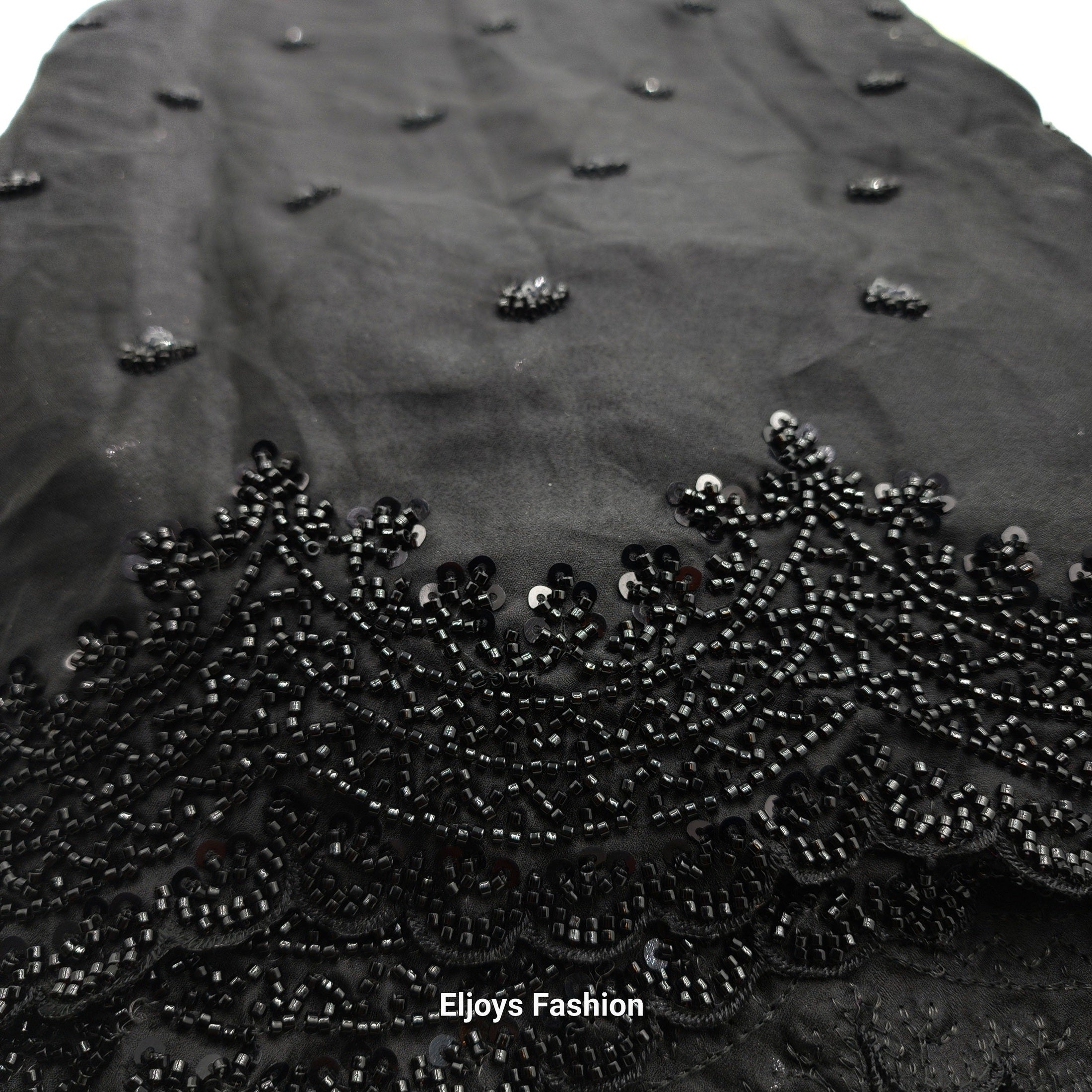 Chiffon saree with sequence and bead work Black Eljoys Fashion