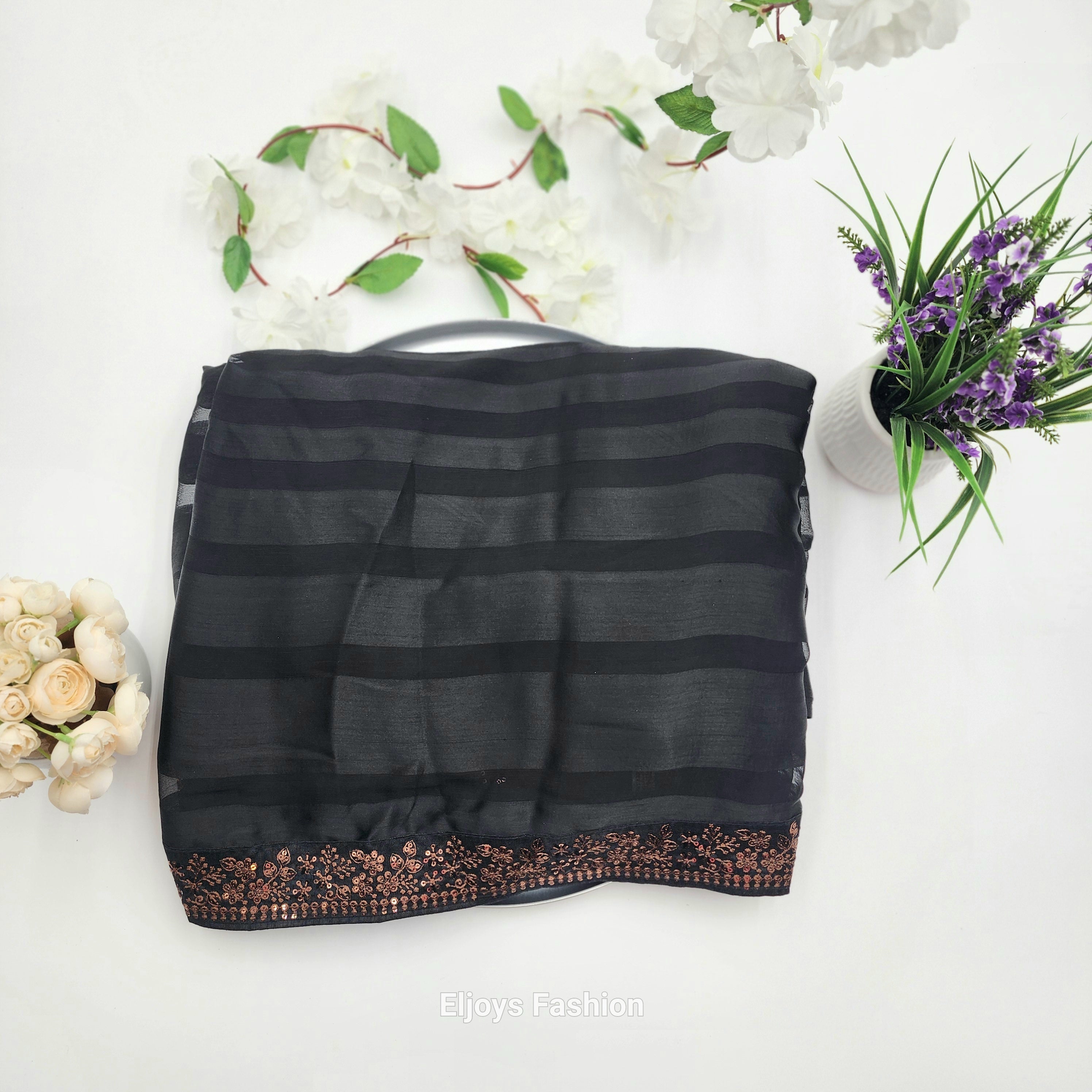 Silk Pattern Bollywood party wear Indian Saree Black 1119
