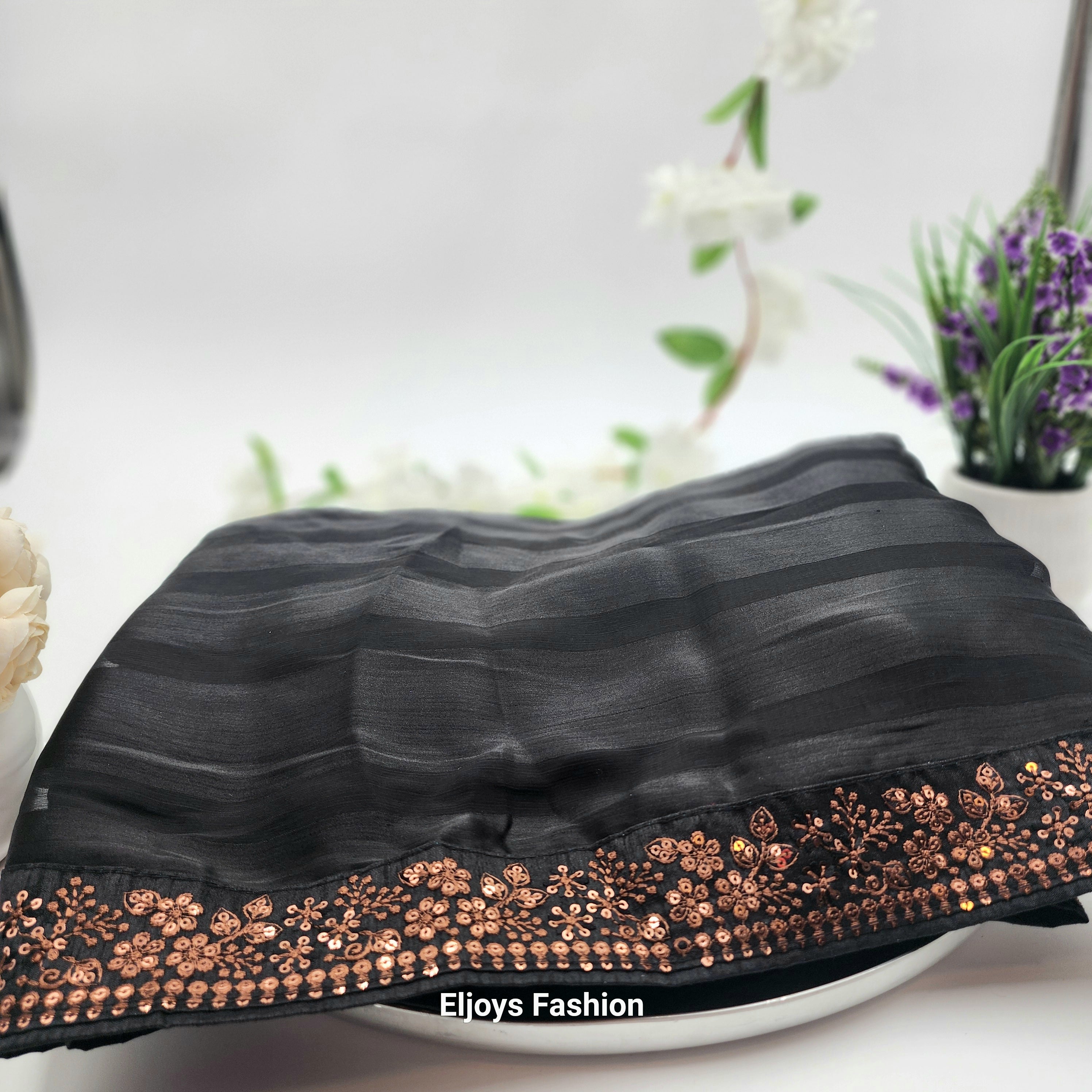 Silk Pattern Bollywood party wear Indian Saree Black 1119