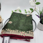 Pure Soft Silk and Fancy Fabric Designer Embroidery Work Saree - Dark Green 1118