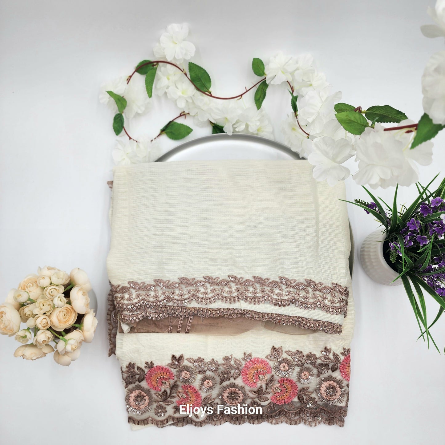 Designer Fancy Partywear Indian Saree Fancy Fabric , Soft Silk  White Embroidery works