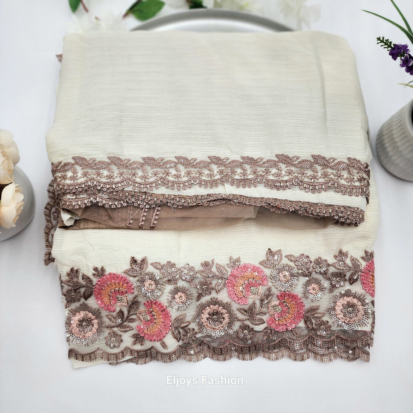 Designer Fancy Partywear Indian Saree Fancy Fabric , Soft Silk  White Embroidery works