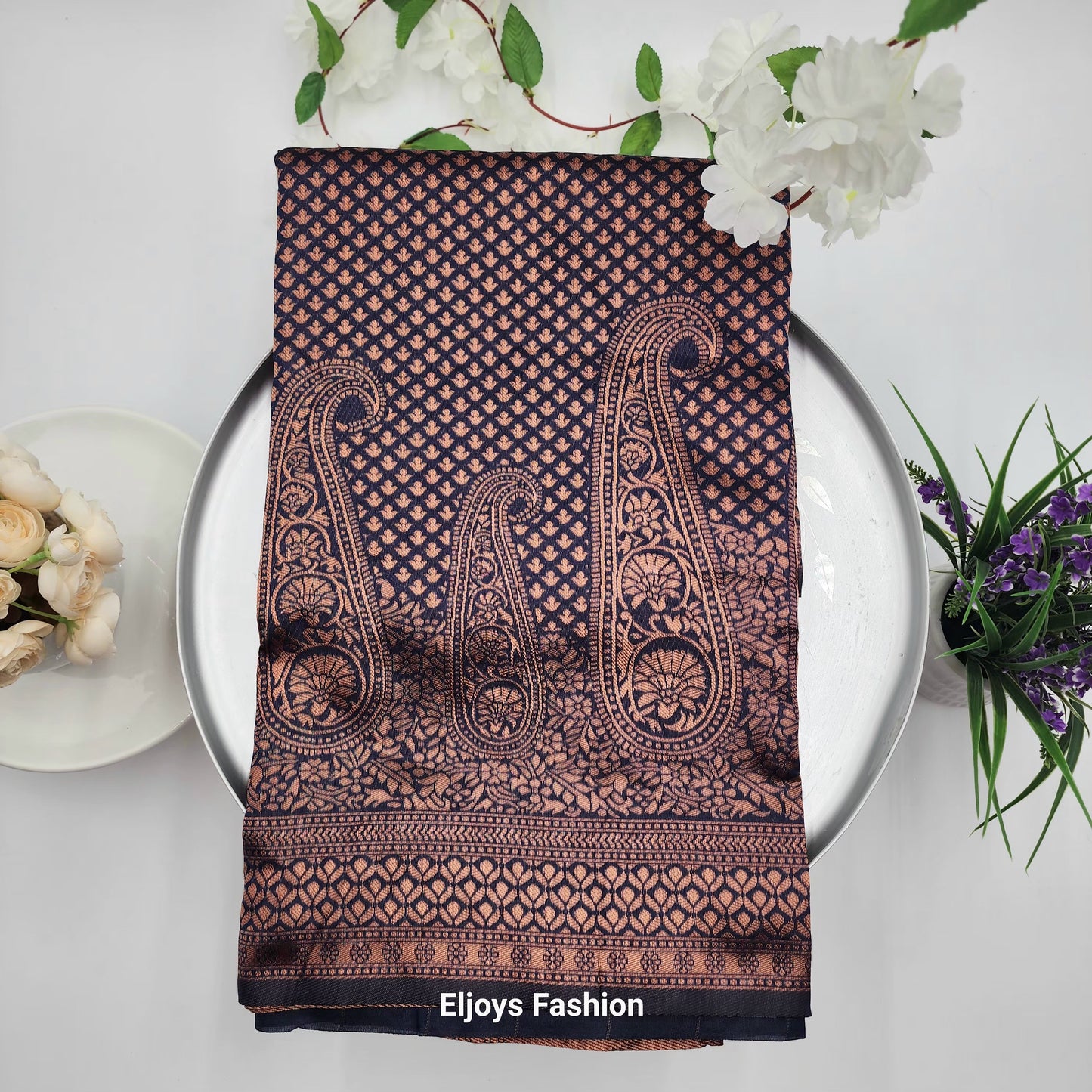 Soft Lichi Silk Designer Saree  Jaqard work Navy Blue