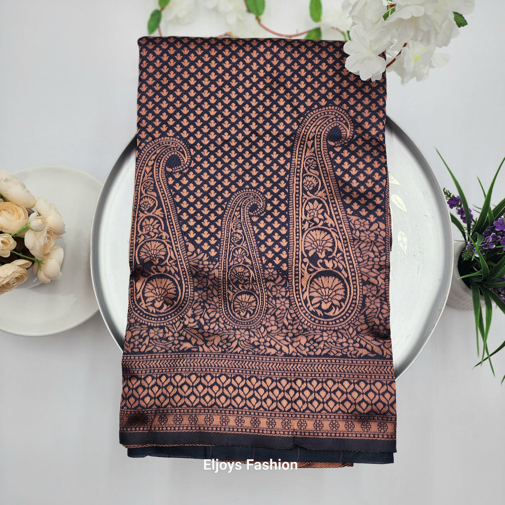Soft Lichi Silk Designer Saree Jaqard work Navy Blue 1113