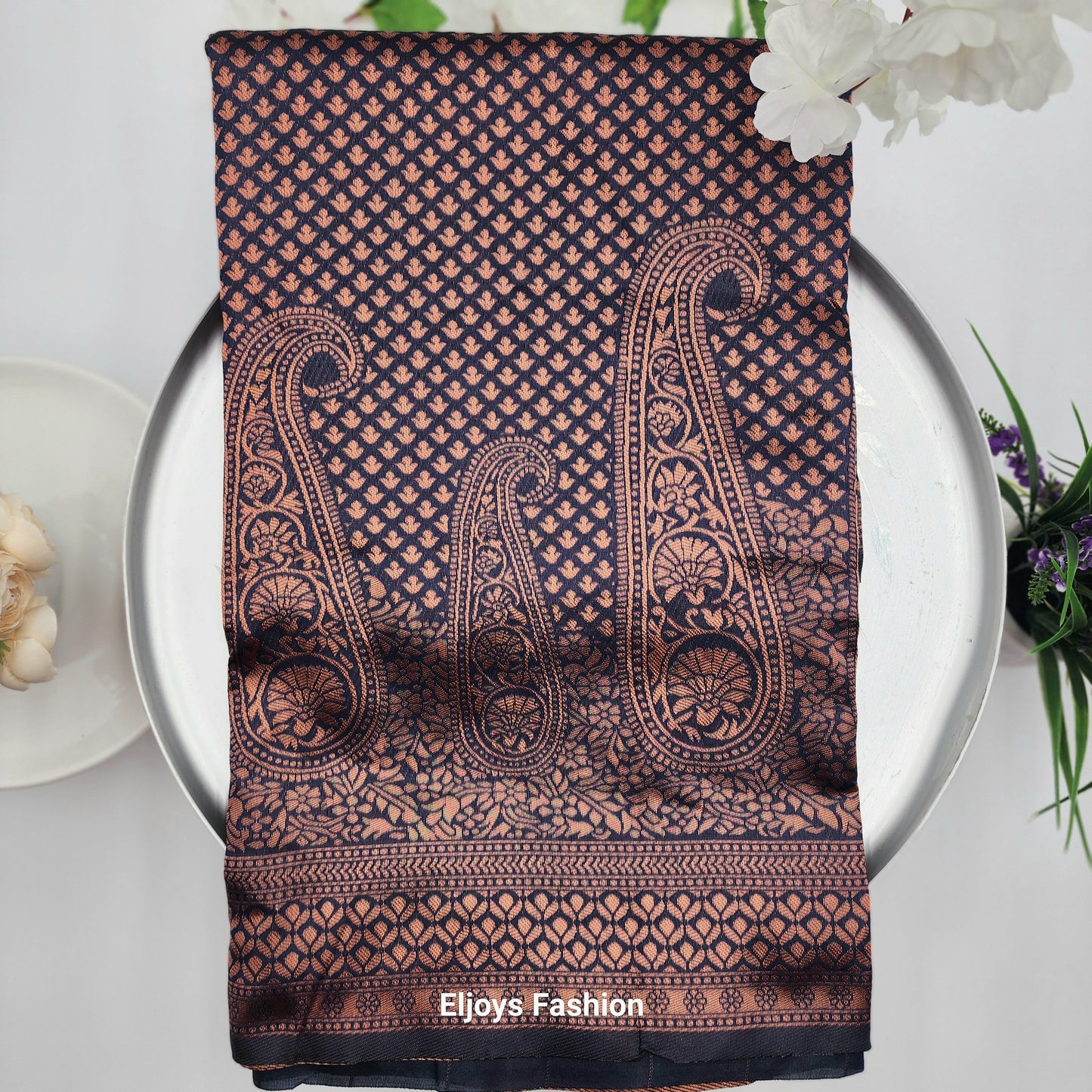 Soft Lichi Silk Designer Saree  Jaqard work Navy Blue
