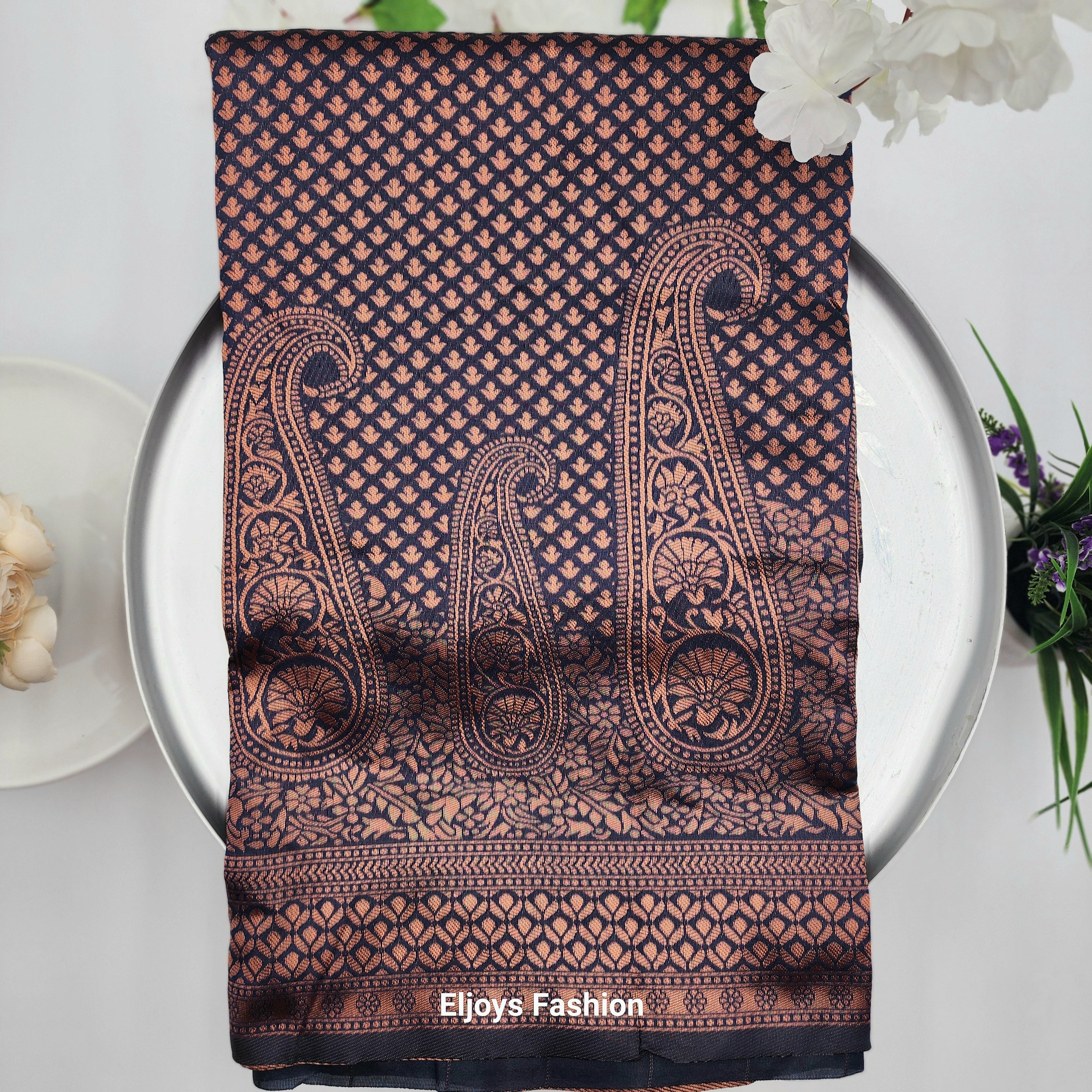 Soft Lichi Silk Designer Saree Jaqard work Navy Blue 1113
