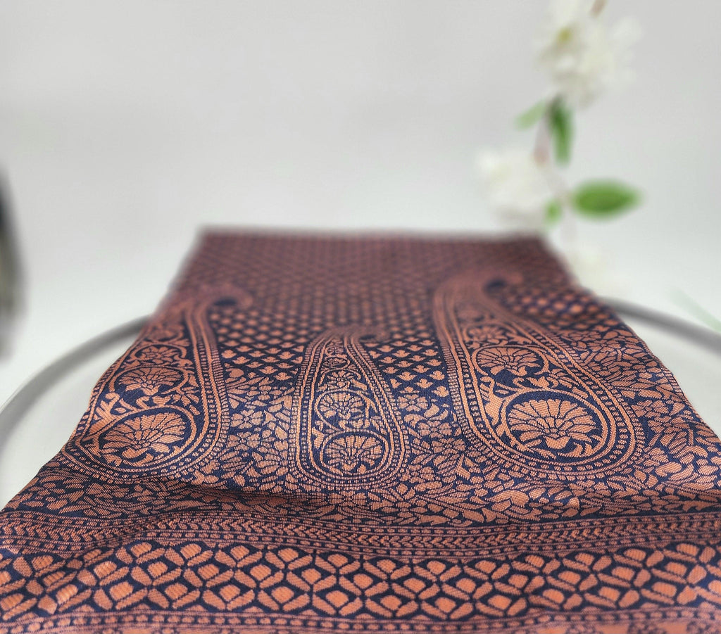 Soft Lichi Silk Designer Saree Jaqard work Navy Blue 1113
