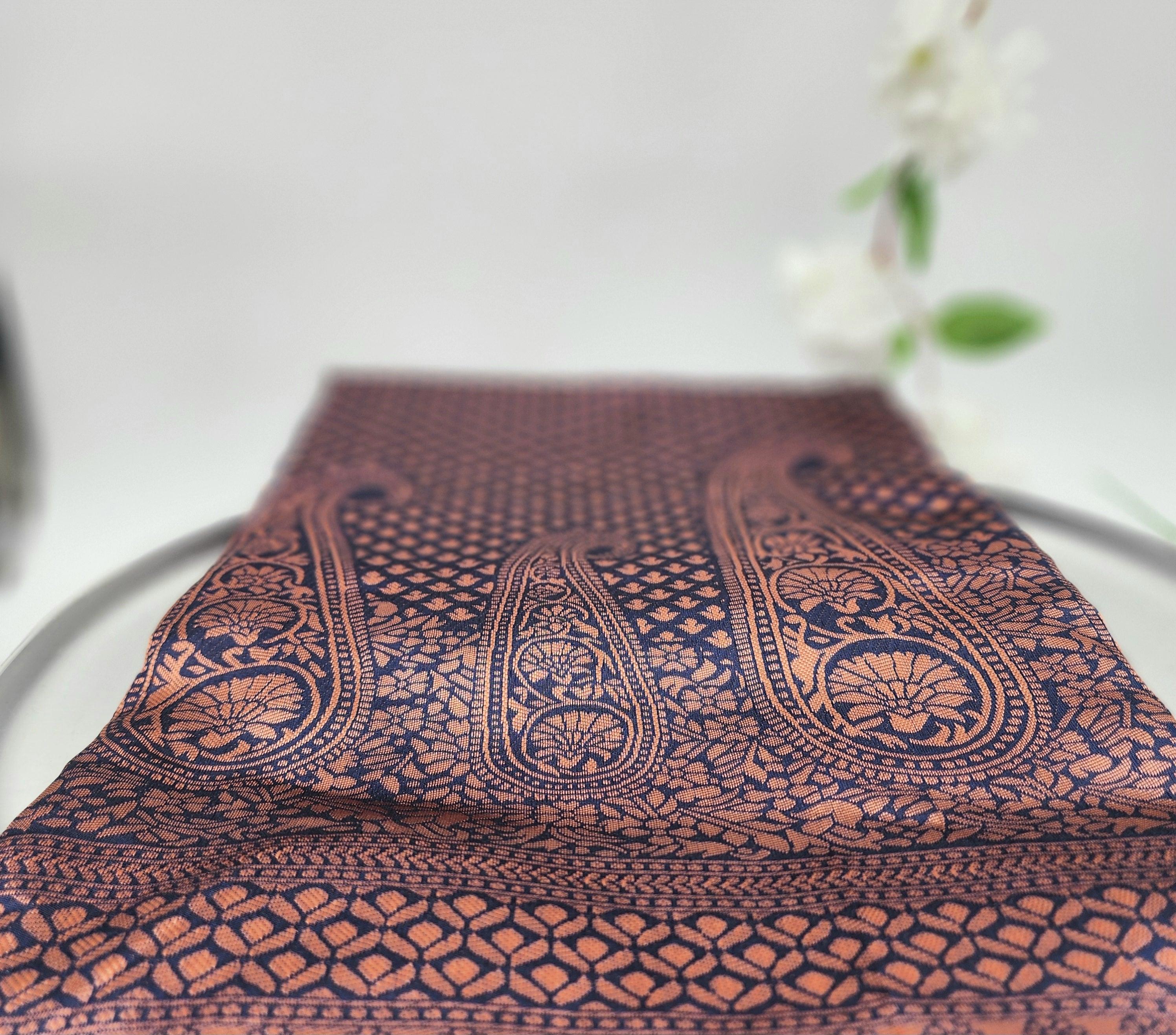 Soft Lichi Silk Designer Saree Jaqard work Navy Blue 1113