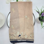 Pure Soft Silk and Fancy Designer saree with sequins and Zari work -Gold with blue border 1116