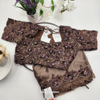 Crepe Silk Saree with Embroidery works Dark Chocolate Floral work with Blouse 1108
