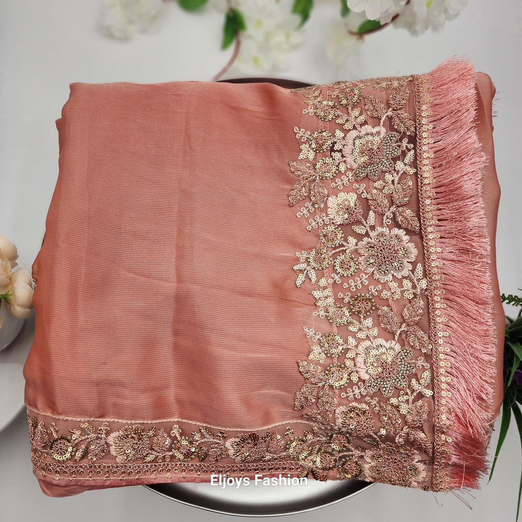 Bollywood Designer Fancy Partywear Saree Soft silk - Peach