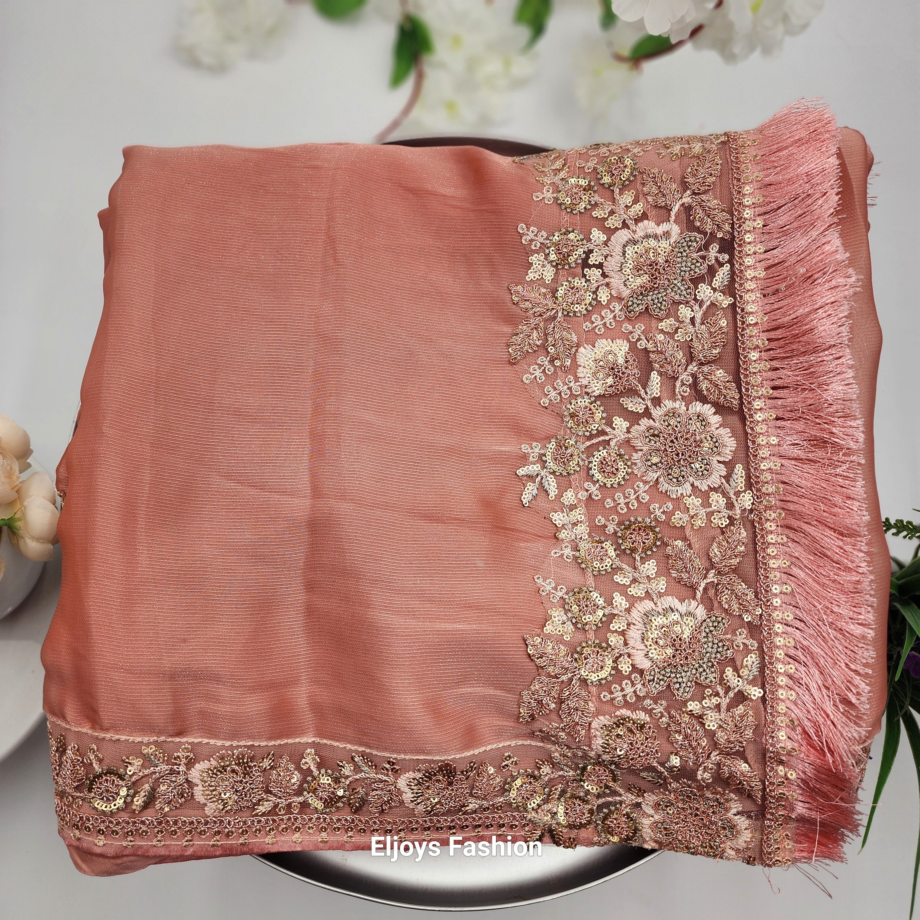 Bollywood Designer Fancy Partywear Saree Soft silk - Peach