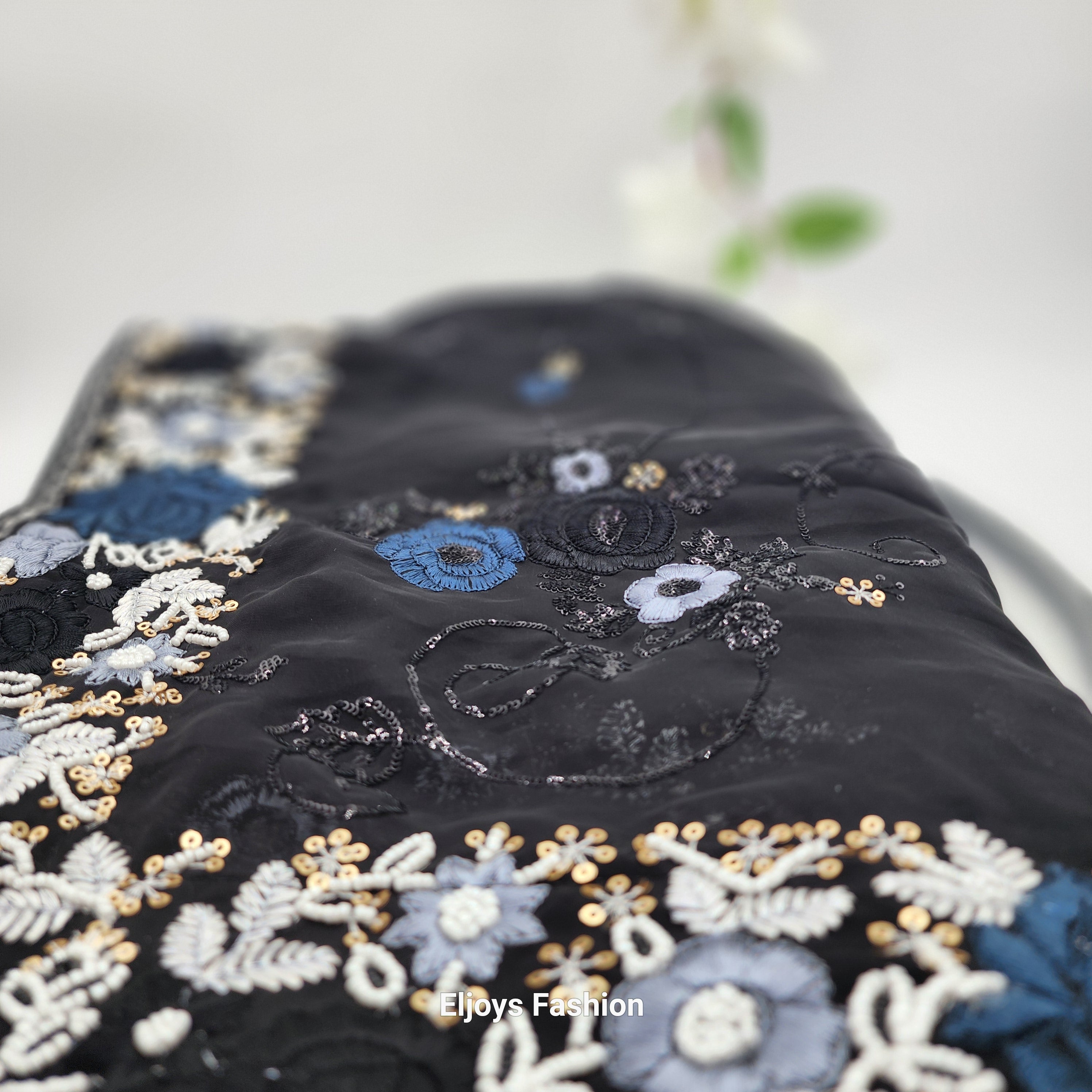 Georgette Saree - bead work and embroidery Black 1120