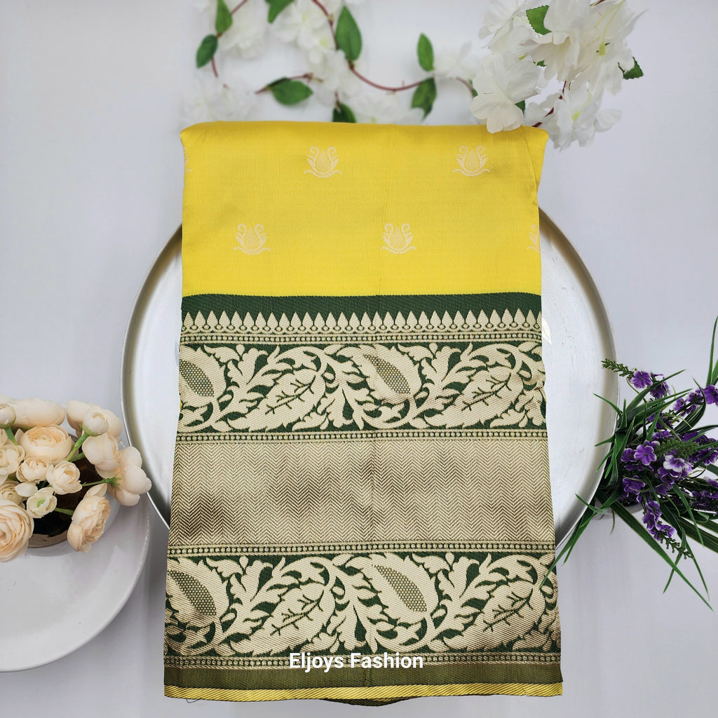Soft Lichi Silk Designer Saree Yellow 1112