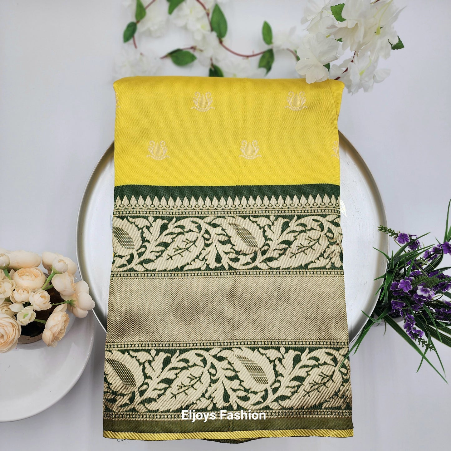 Soft Lichi Silk Designer Saree Yellow