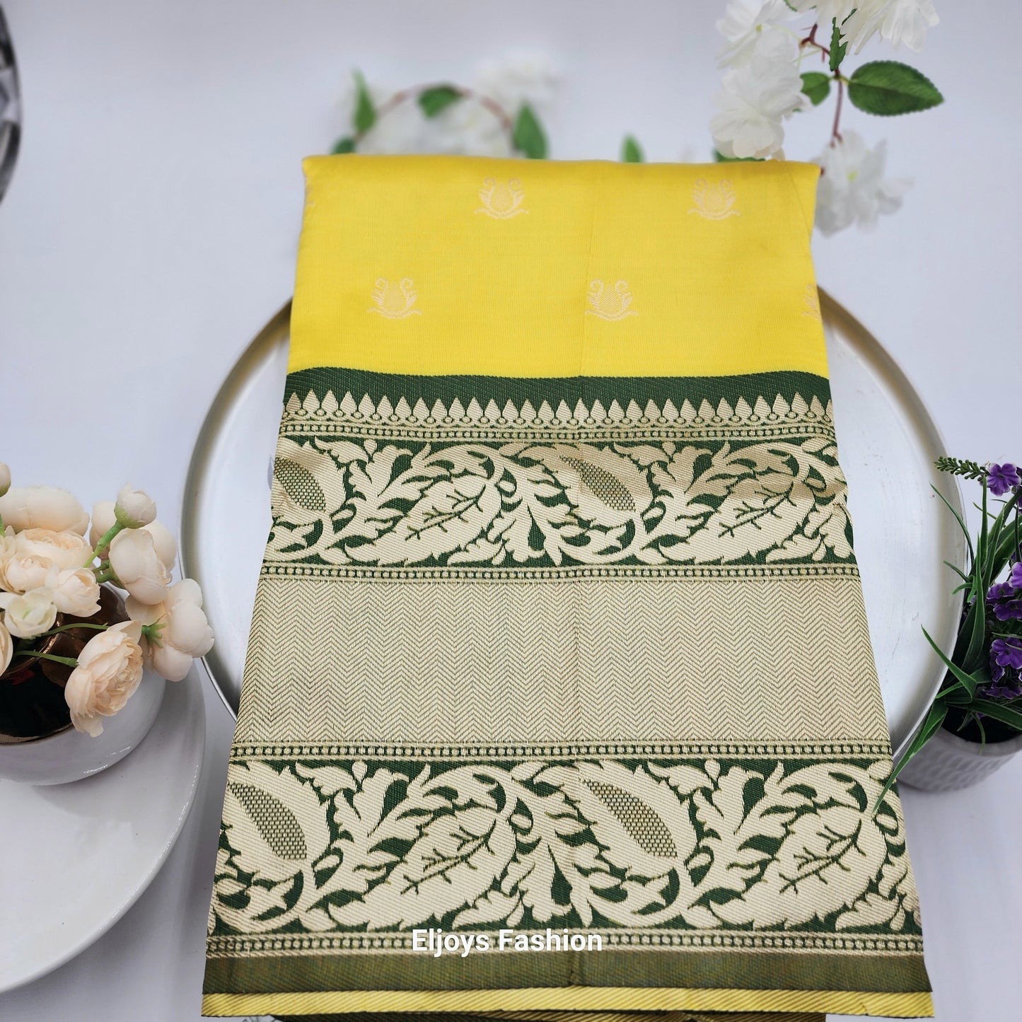 Soft Lichi Silk Designer Saree Yellow