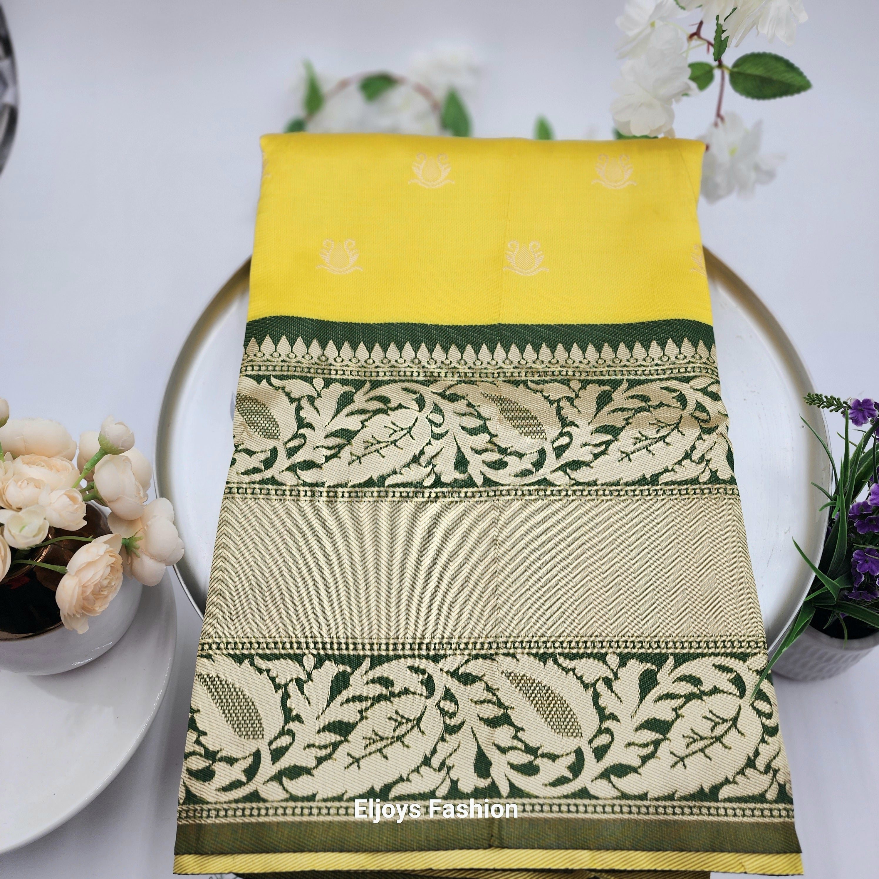 Soft Lichi Silk Designer Saree Yellow 1112