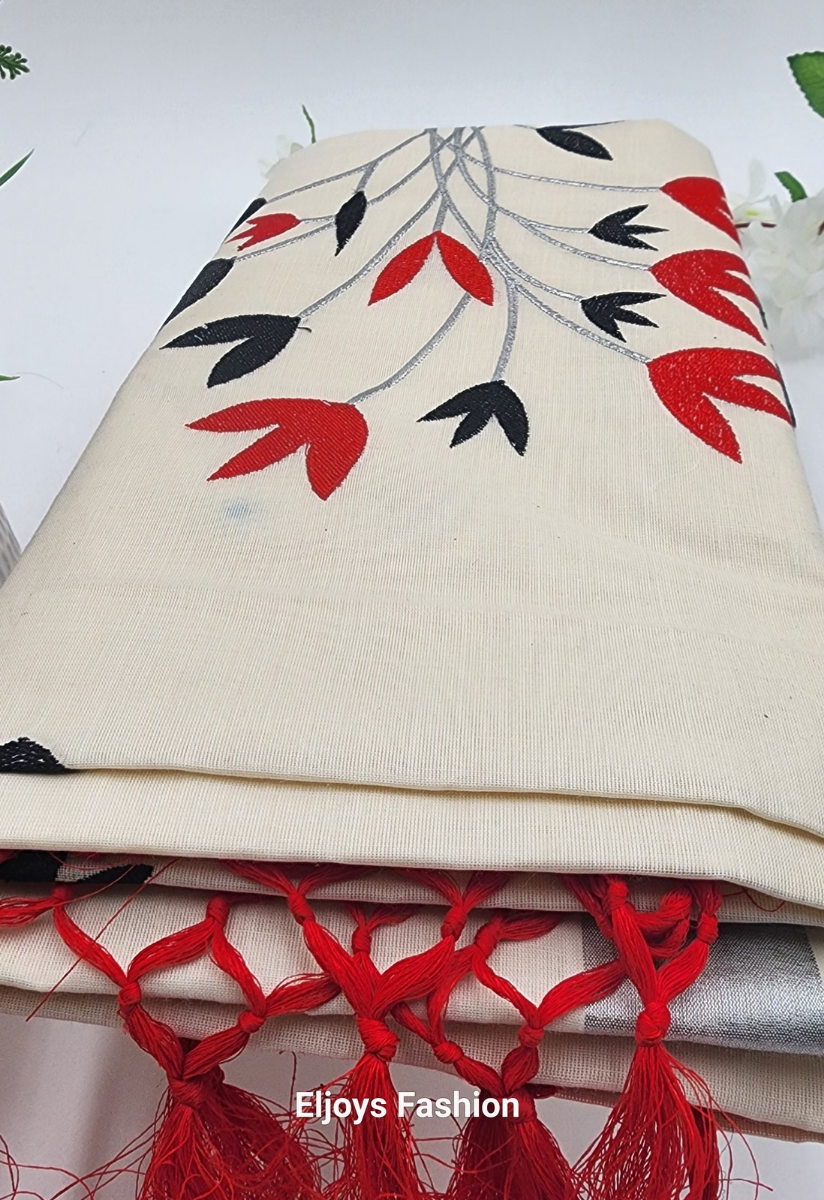 Tissue Silk South Indian Saree with stunning black and red combo floral design Eljoys Fashion