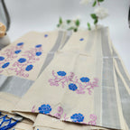 Tissue Silk south indian saree floral design blue and pink combo Eljoys Fashion