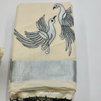 Tissue Silk South Indian Saree - birds design silver and black combo Eljoys Fashion