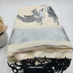 Tissue Silk South Indian Saree - birds design silver and black combo Eljoys Fashion