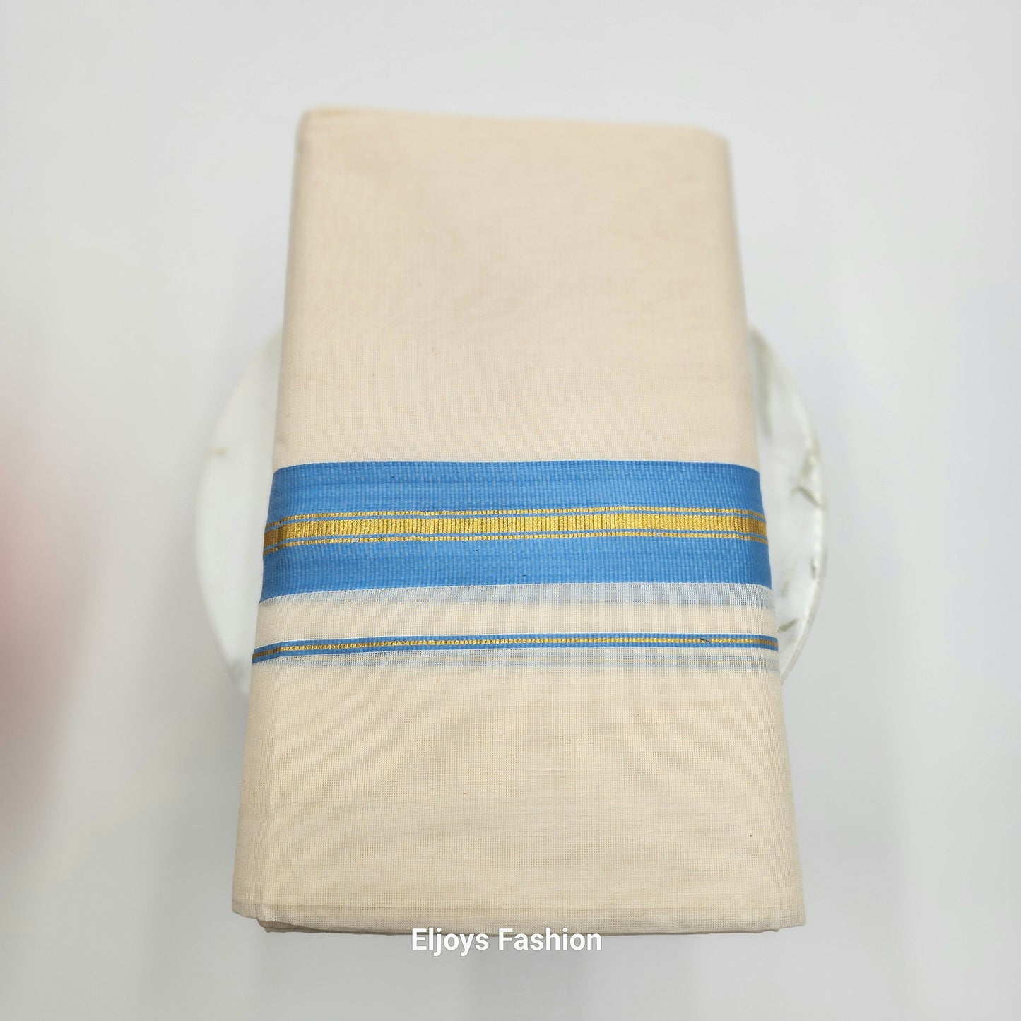 Dhoti in Sky blue and Gold border