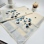Tissue Silk Saree featuring Silver, Blue and Black floral design with Silver border. Eljoys Fashion