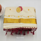 Tissue Silk Saree in Royal gold and red Floral design with Royal gold border Eljoys Fashion