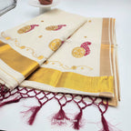 Tissue Silk Saree in Royal gold and red Floral design with Royal gold border Eljoys Fashion