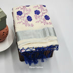 Tissue silk Saree in floral design violet and pink combination with silver lining Eljoys Fashion