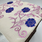 Tissue silk Saree in floral design violet and pink combination with silver lining Eljoys Fashion