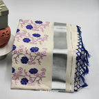 Tissue silk Saree in floral design violet and pink combination with silver lining Eljoys Fashion