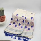 Tissue silk Saree in floral design violet and pink combination with silver lining Eljoys Fashion