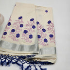 Tissue silk Saree in floral design violet and pink combination with silver lining Eljoys Fashion