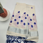 Tissue silk Saree in floral design violet and pink combination with silver lining Eljoys Fashion