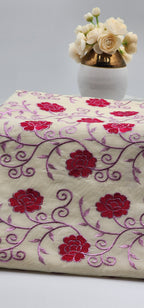 Tissue silk Saree in floral design violet and lavender hue with Silver lining Eljoys Fashion
