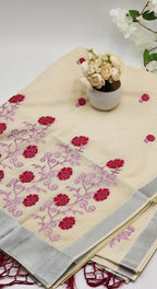 Tissue silk Saree in floral design violet and lavender hue with Silver lining Eljoys Fashion