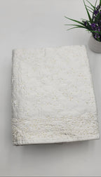 Satin white Saree with bead works 1106