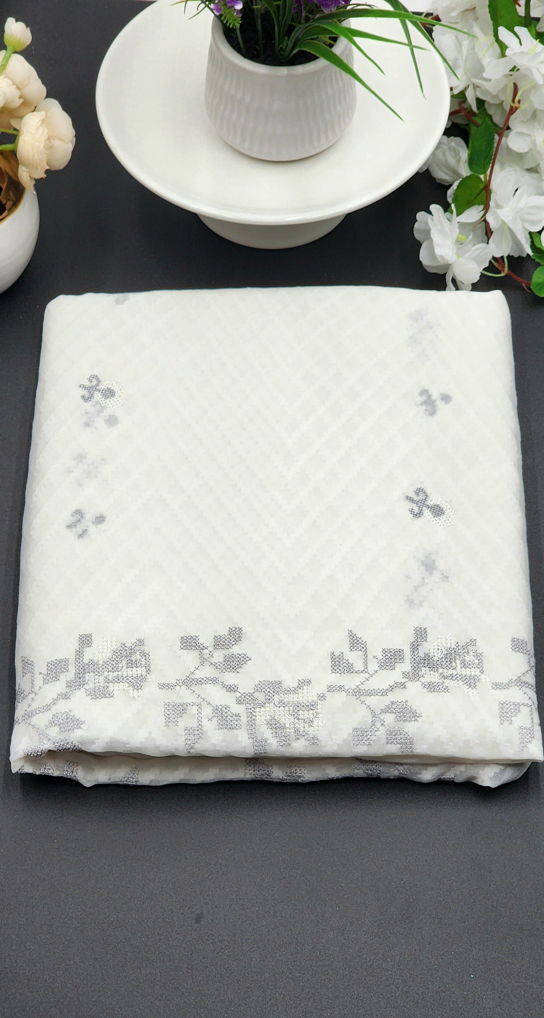 Brasso Saree in white with Embroidery works 1102