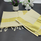Tissue Silk Kerala Saree Medium Golden border and full body cross line work Eljoys Fashion