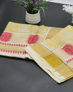 Traditional Kerala saree Peacock design in red and golden hues Eljoys Fashion