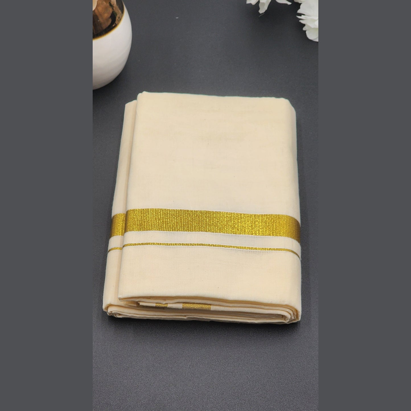 Dhoti(Mundu)  Kerala style True Gold Bold Line - Eljoys Fashion 