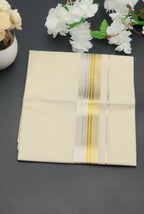 Dhoti Mundu Kerala style Multi Gold line and Silver Border