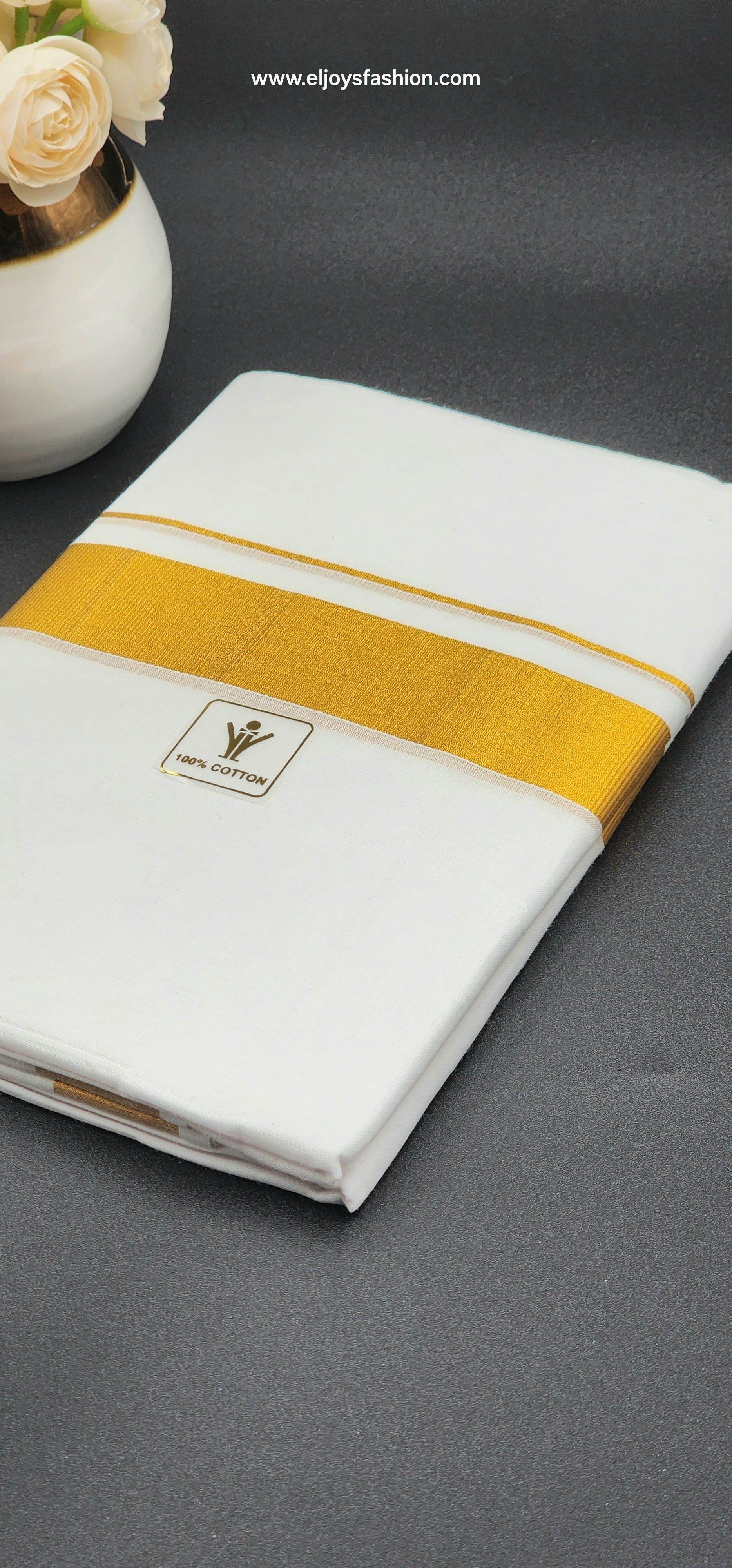 RAMRAJ COTTON DHOTI GOLDEN JARI BORDER Eljoys Fashion