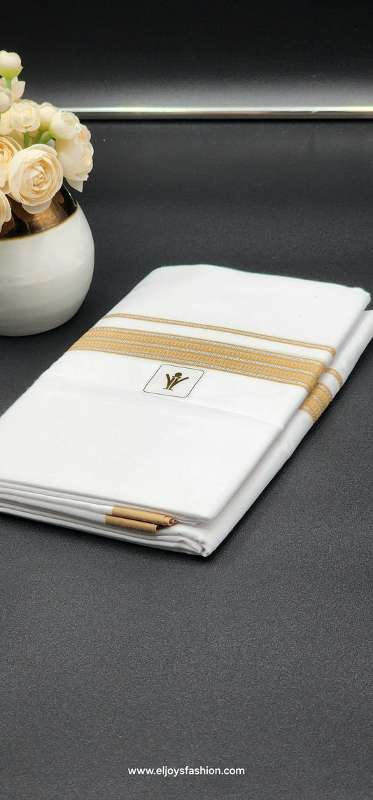 Ramraj Cotton Dhoti   Beige and Silver border